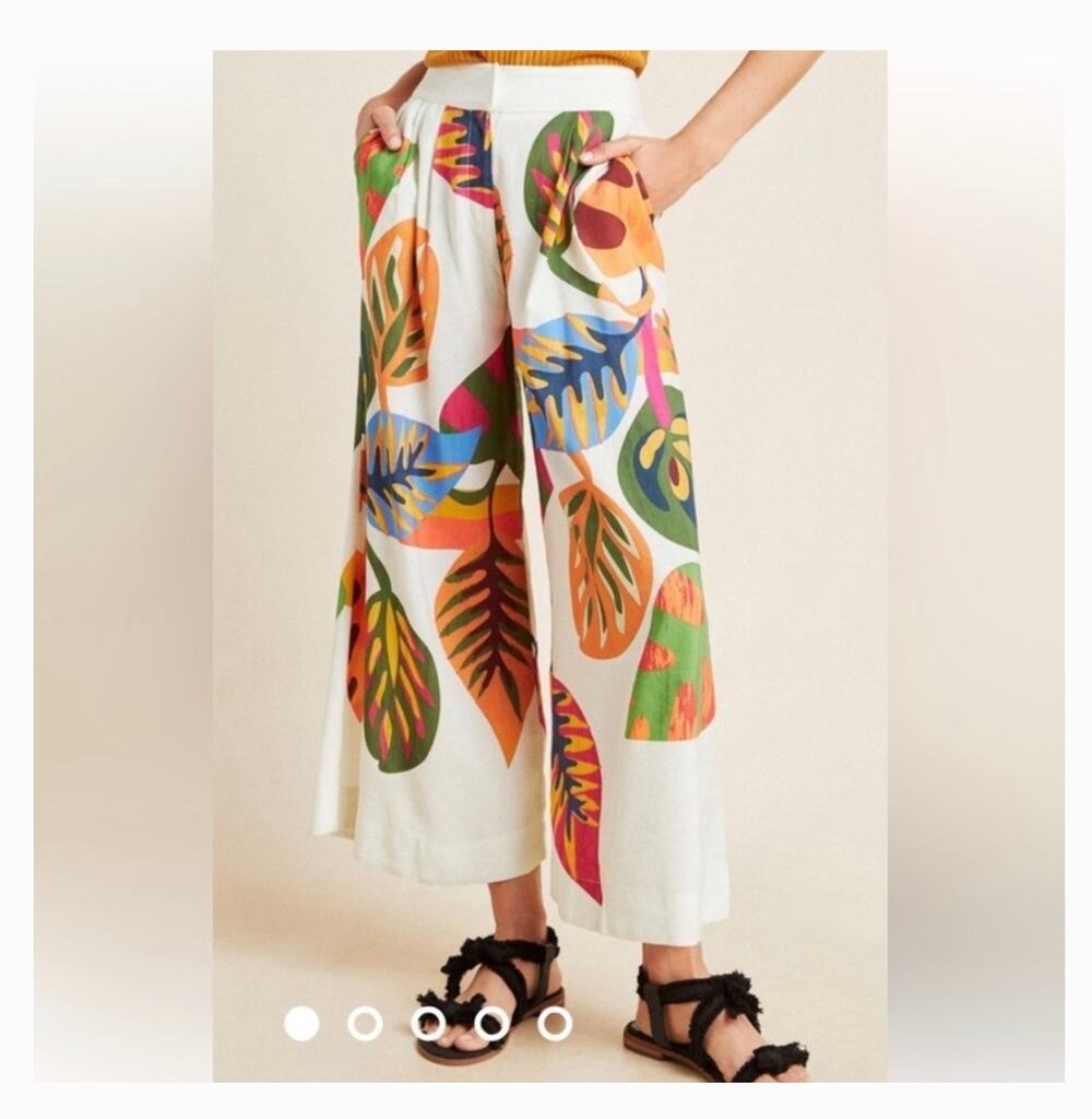 NWT Farm Rio Anthropologie Tropical Palm Leaf Wide Leg Pants Size Small